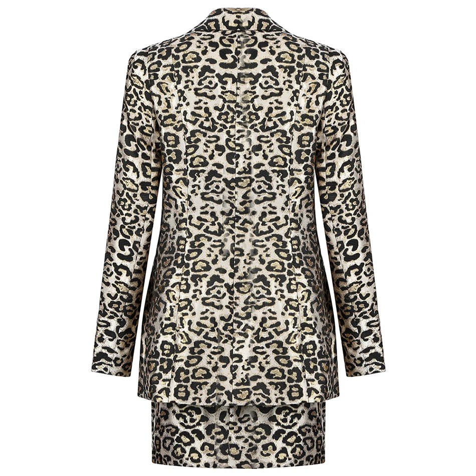 Новинка зимы 2019 Леопардовый женский комплект с юбкой куртка длинным рукавом и