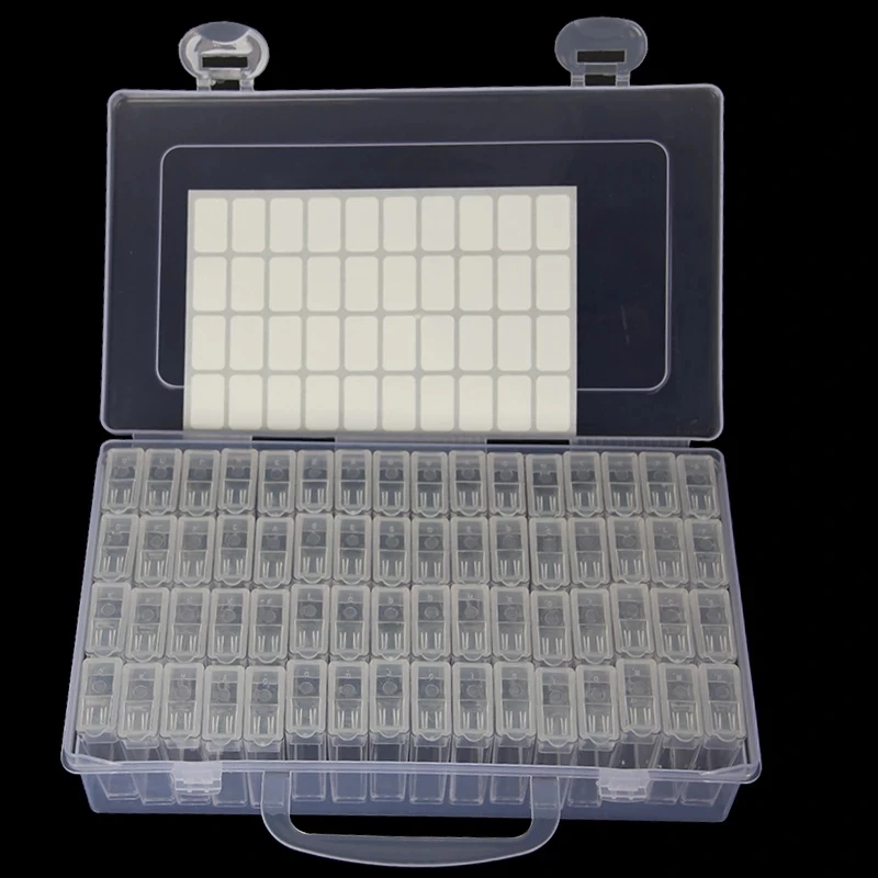 Caja de almacenamiento de pl&aacute;stico PP para el hogar, organizador de accesorios de pintura de diamante desmontable, 64 cajas-1
