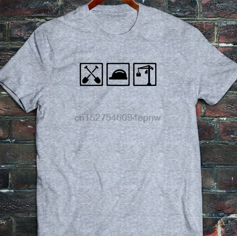 

CONSTRUCTION WORKER TOOLS SHOVEL HARD HAT CRANE Mens Gray T-Shirt