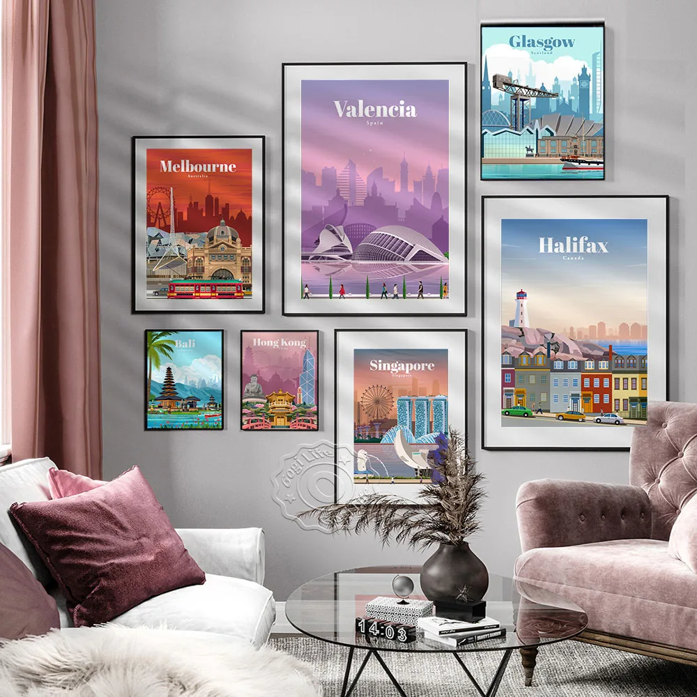

Melbourne Australia New York Berlin Scenery Decor Painting Poster, World Travel City Landscape Art Prints, Living Room Decor