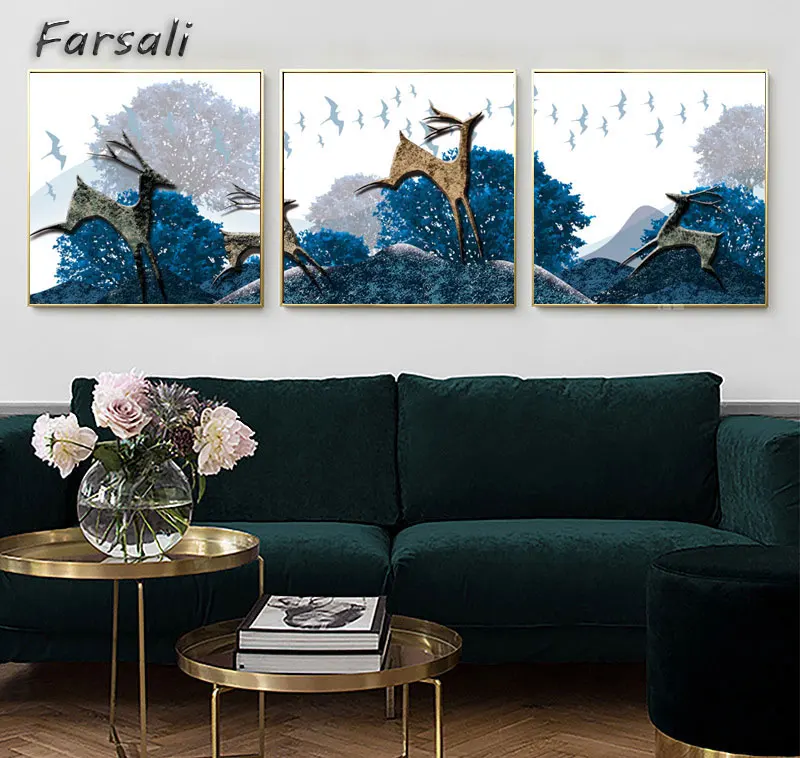 Скандинавские декоративные абстрактные мраморные с синим золотом краски холст