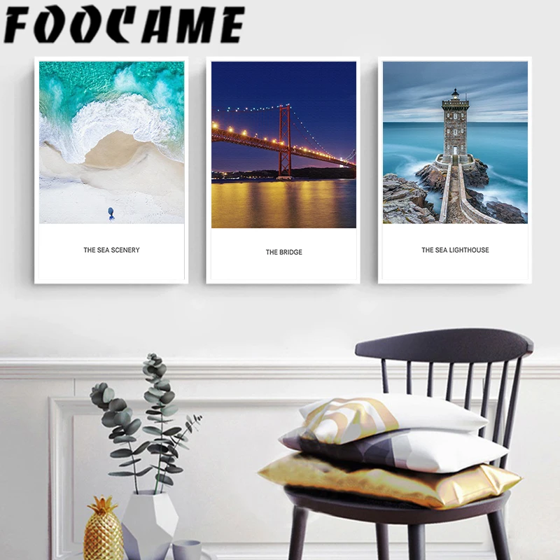 Холст Пейзаж Живопись скандинавские Инс Маяк море пляж Лондонский мост