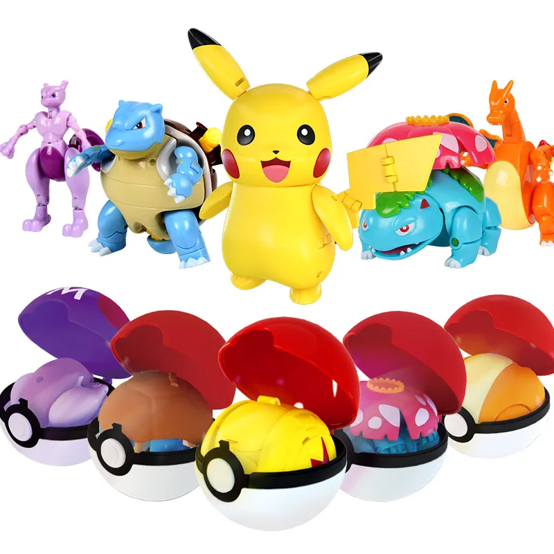 

6Pcs/Set Pokemon Figures Ball Variant Toy Model Pikachu Charizard Eevee Jenny Turtle Pocket Monsters Action Figure Toy Gift