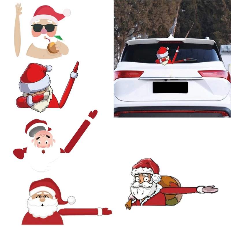 

Christmas Decoration Santa Claus 3D PVC Waving Car Stickers Styling Window Wiper Decals Rear Windshield Decor