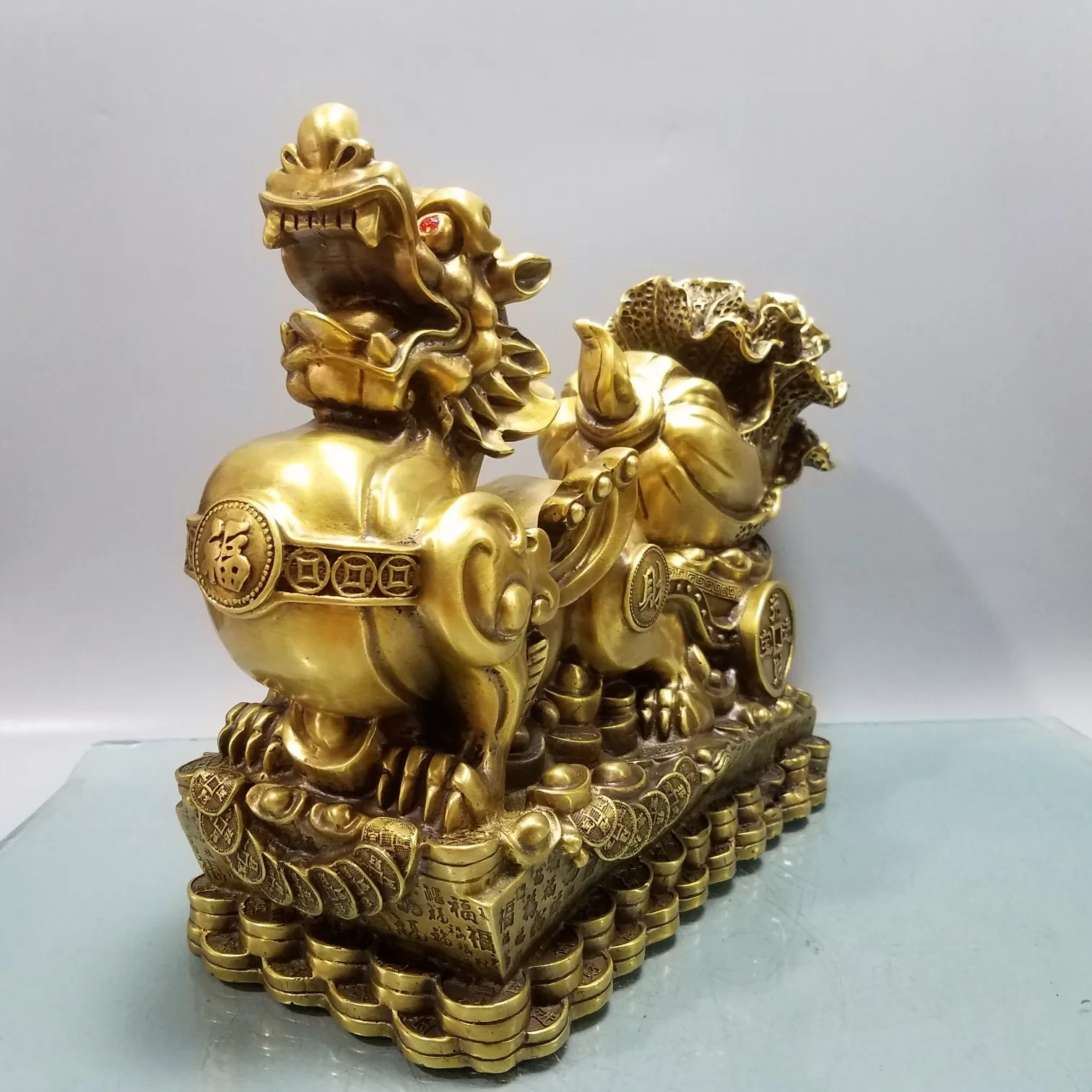 Preise 37cm Große 2021 Home Unternehmen Business Shop ZHAO CAI Talisman Geld Zeichnung Gute Glück Drachen PI XIU KUPFER Skulptur KUNST Statue