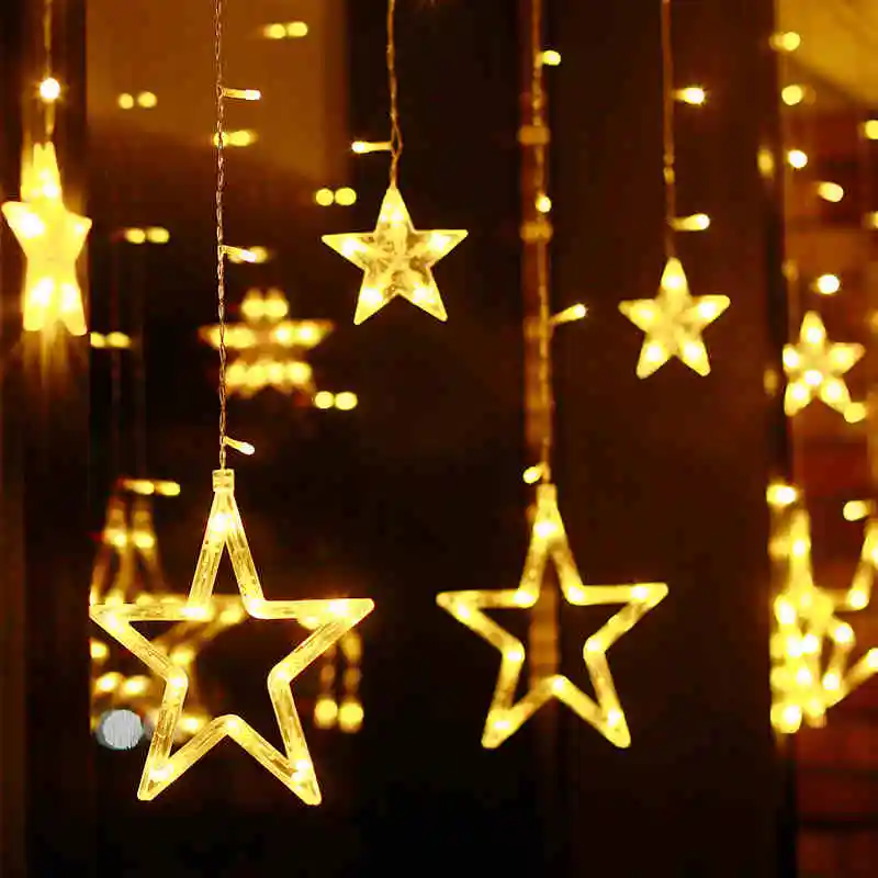 YINUO LIGHT 12PCS Stars Garland Led String Light Fairy Lights Curtain Waterproof 8 Modes Holiday Christmas Decoration | Лампы и