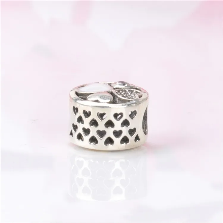 

Original 925 Sterling Silver Bead Hollow White Enamel Love Beads Fit Pandora Women Bracelet & Necklace Diy Jewelry