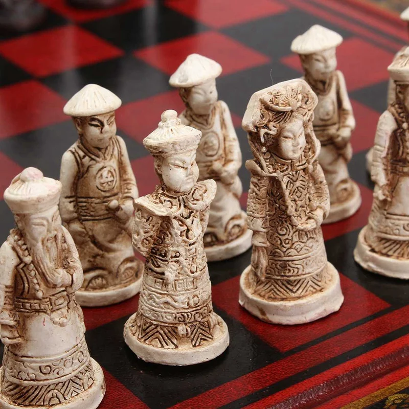 

New Sale 32Pcs/Set Wooden Table Chess Chinese Chess Games Resin Vintage Collectibles Gift Chessman Christmas Birthday Premium Gi