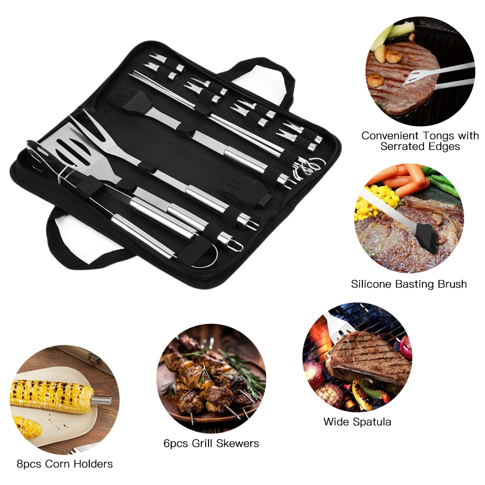 

20pcs Complete BBQ Grill Tool Set Stainless Steel Grilling Accessories with Carry Bag for Backyard Outdoor Camping Party