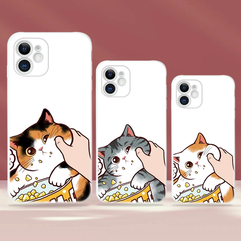 

Phone Cases For Apple iPhone 12 11 Pro XS MAX Mini 6 6S 7 8 Plus X XR For 11 12 Pro MAX SE 2020 Funda Cute Greedy Cat Coque