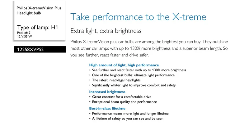 Philips H1 12V 55W X treme Vision Plus Xenon яркий белый свет авто галогенная фара автомобильная