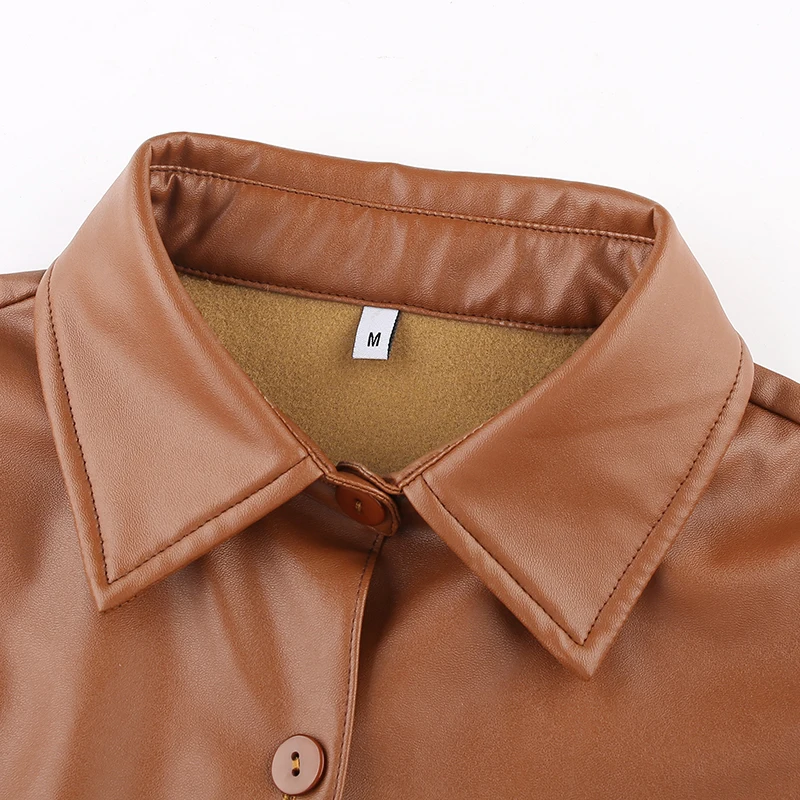 

Retro Vintage Women PU Leather Jacket Velvet Button Soild Streetwear Harajuku Punk Office Outwear Puff Sleeve White Wild Tops