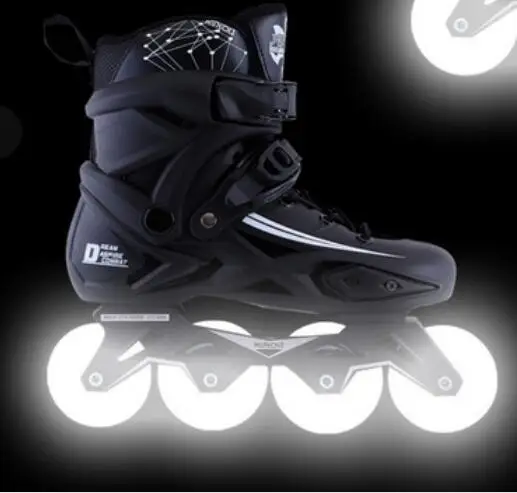 black Lighted wheels Роликовые коньки обувь хоккейные роликовые Сникеры на подошве с подсветкой для женщин и мужчин роликовые коньки для взрослых Inline Skating 4 колеса с подсветкой - Цвет: black Lighted wheels