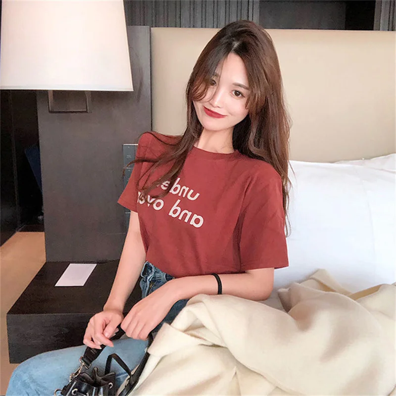 

Женская хлопковая футболка с коротким рукавом, однотонная черная или белая рубашка большого размера в Корейском стиле, модель 2021