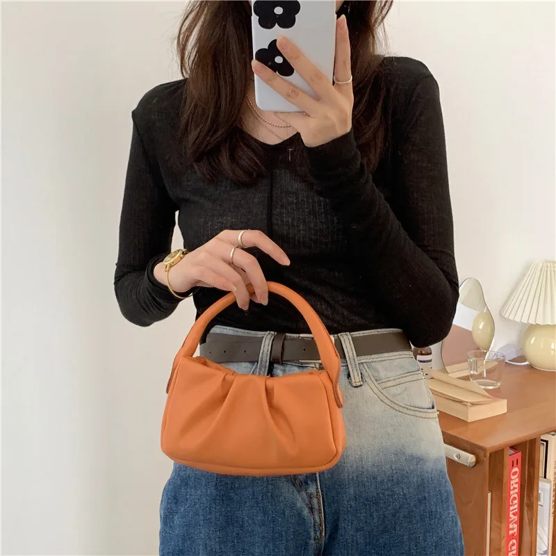 

Simple Fashion Women Chain Shoulder Crossbody Bags Soft PU Leather Ladies Pleated Small Handbags Female Solid Color Clutch Purse