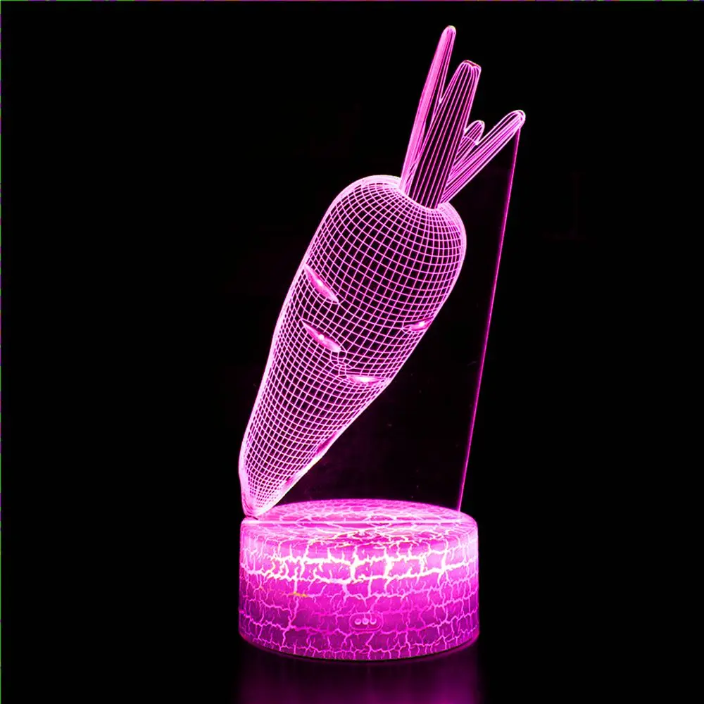 

3D Illusion Colorful Rainbow Carrot Night Light LED Table Lamp Toy Cute Plant Lava Lamp USB Atmosphere Christmas Gift Light