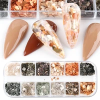 12 gridsset irregular nails abalone shell slice natural sea shell stone fragment polish diy manicure paillette decorations nfym