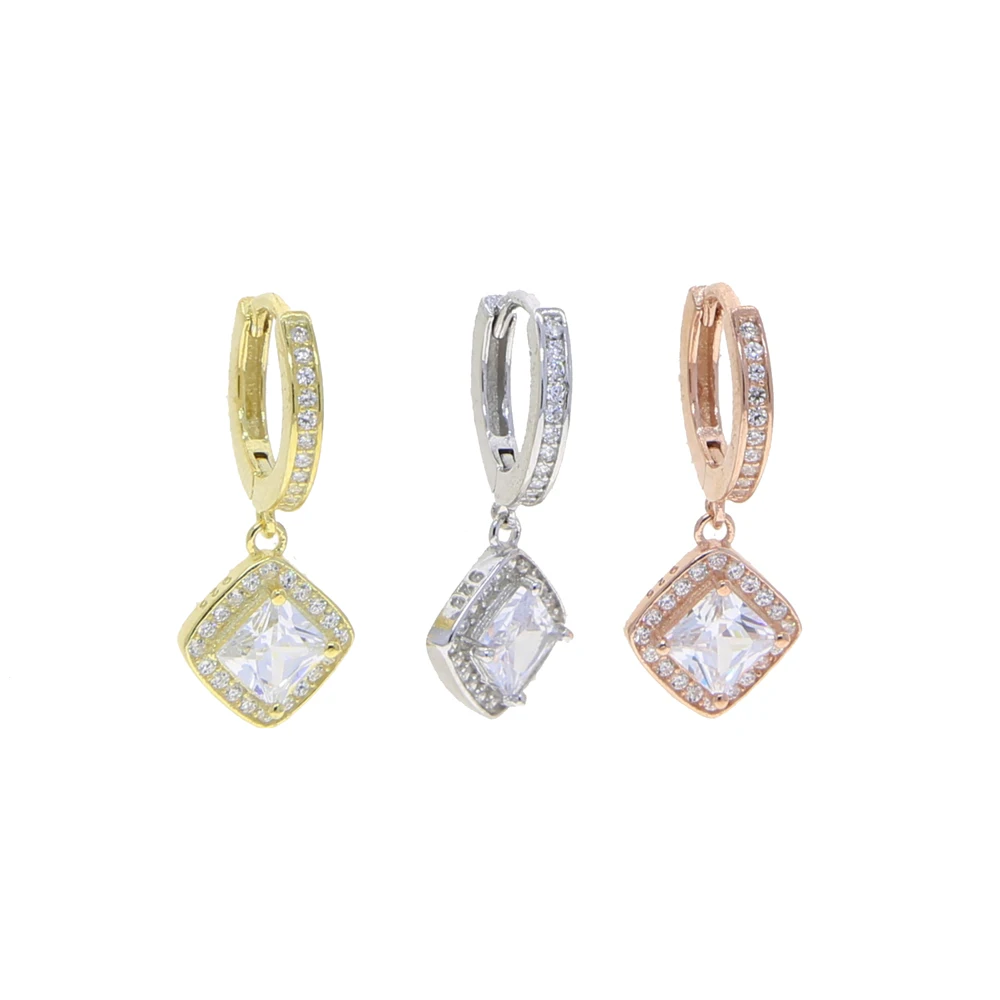 Fashion 925 Sterling Silver Earrings sparking Cz Sqaure Charm Wedding Enegagement Bridal Gift Diamonds Bling Dangle Earring | Украшения и