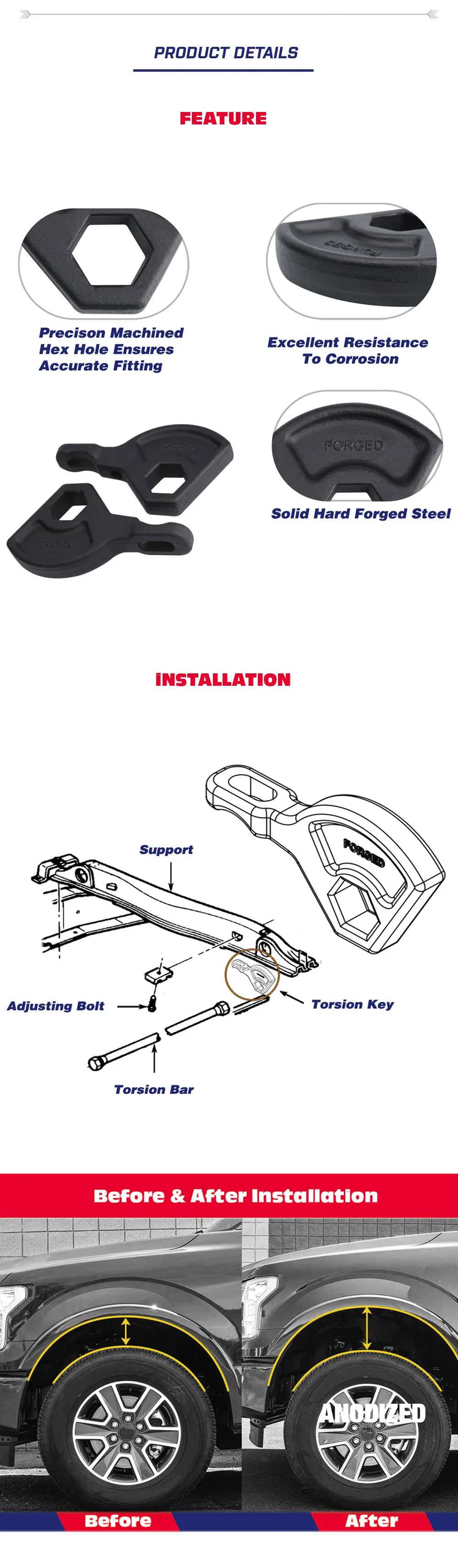 KSP Lift Kit передние кручения ключи бар регулируемый для 97-04 Dodge Dakota Durango 4x4 кованые