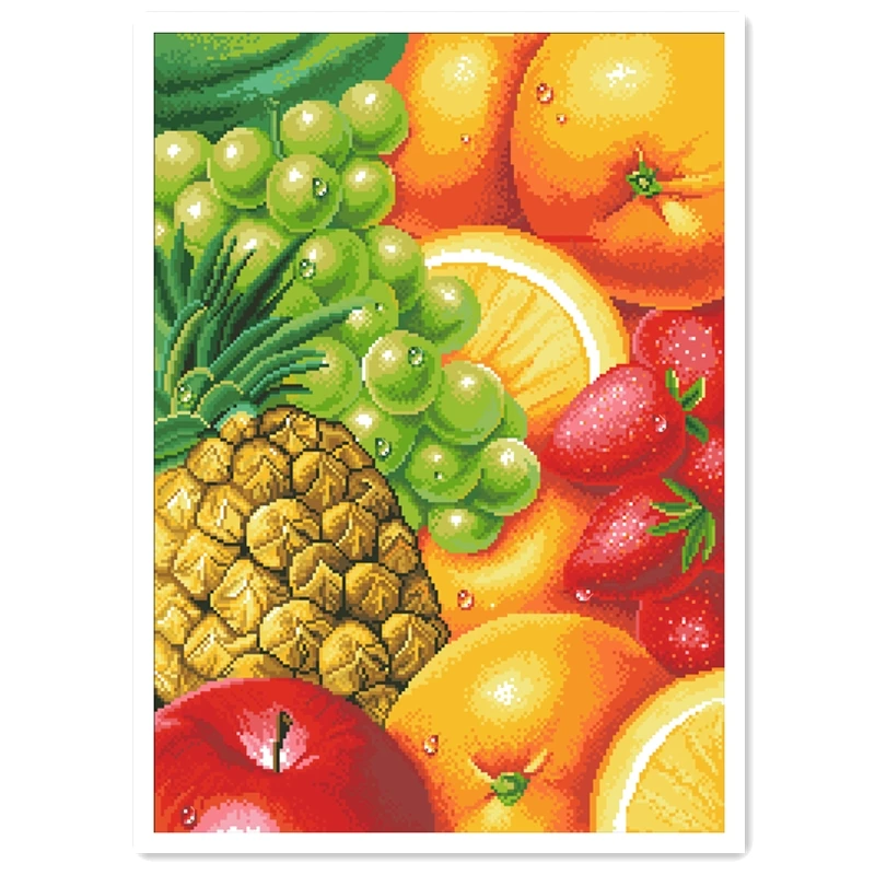 

Clear stock Fruits cross stitch package orange pine apple grape 18ct 14ct 11ct cloth cotton thread embroidery needlework