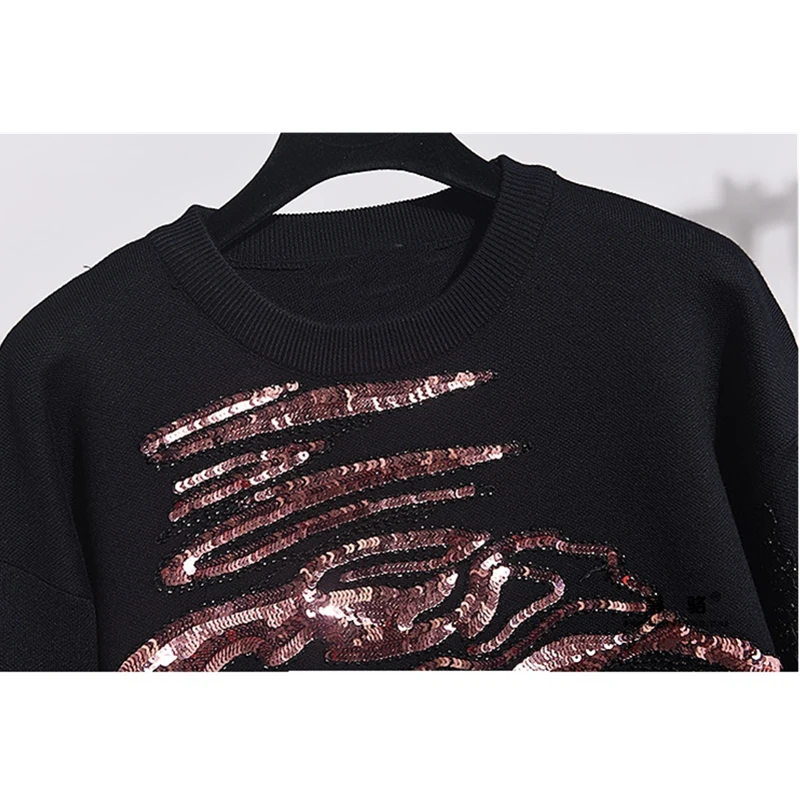 Осенняя новая женская одежда модный вязаный свитер со стразами и блестками с