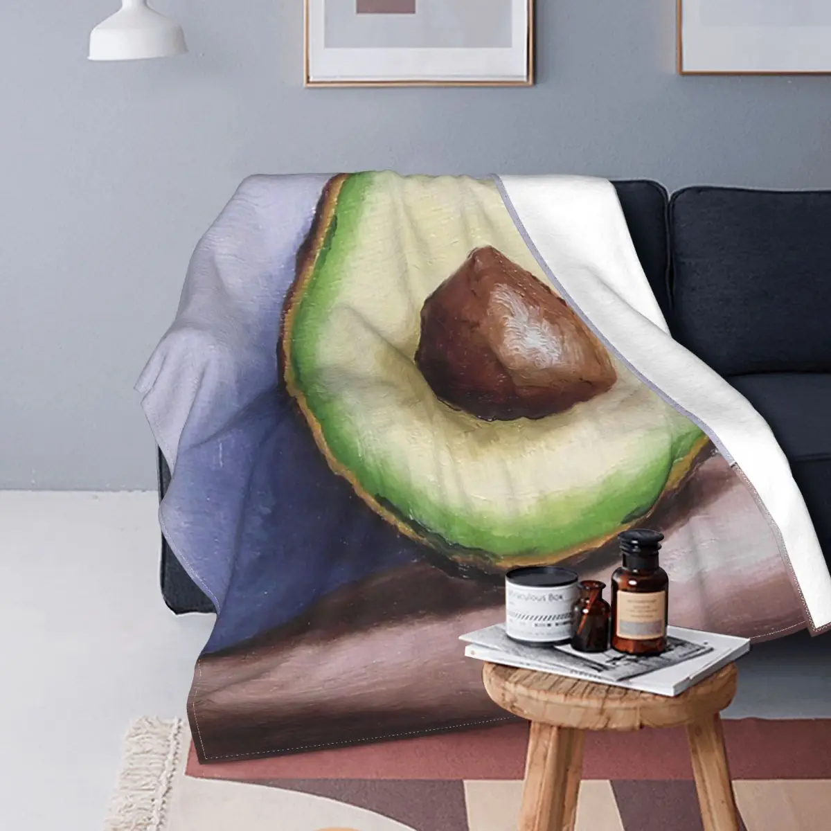 

Art Avocado Half Blankets Fleece All Season Fruit Multi-function Soft Throw Blankets for Home Travel Rug Piece