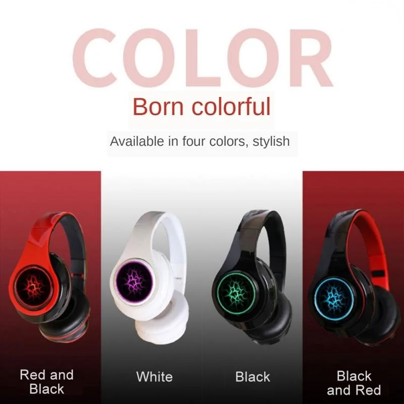 

Wireless Bluetooth Headphones Foldable Stereo Gaming Headset Audio Mp3 Adjustable Earphones With Mic Support TF Card LED Bass