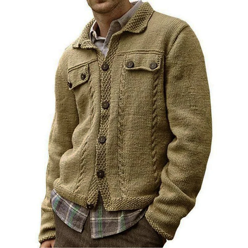 

Long Sleeved Lapel Collar Single Breasted Sweater Cardigan Men's 2022 New Fashion Coat Long Sleeve Solid Color Clothing For Man
