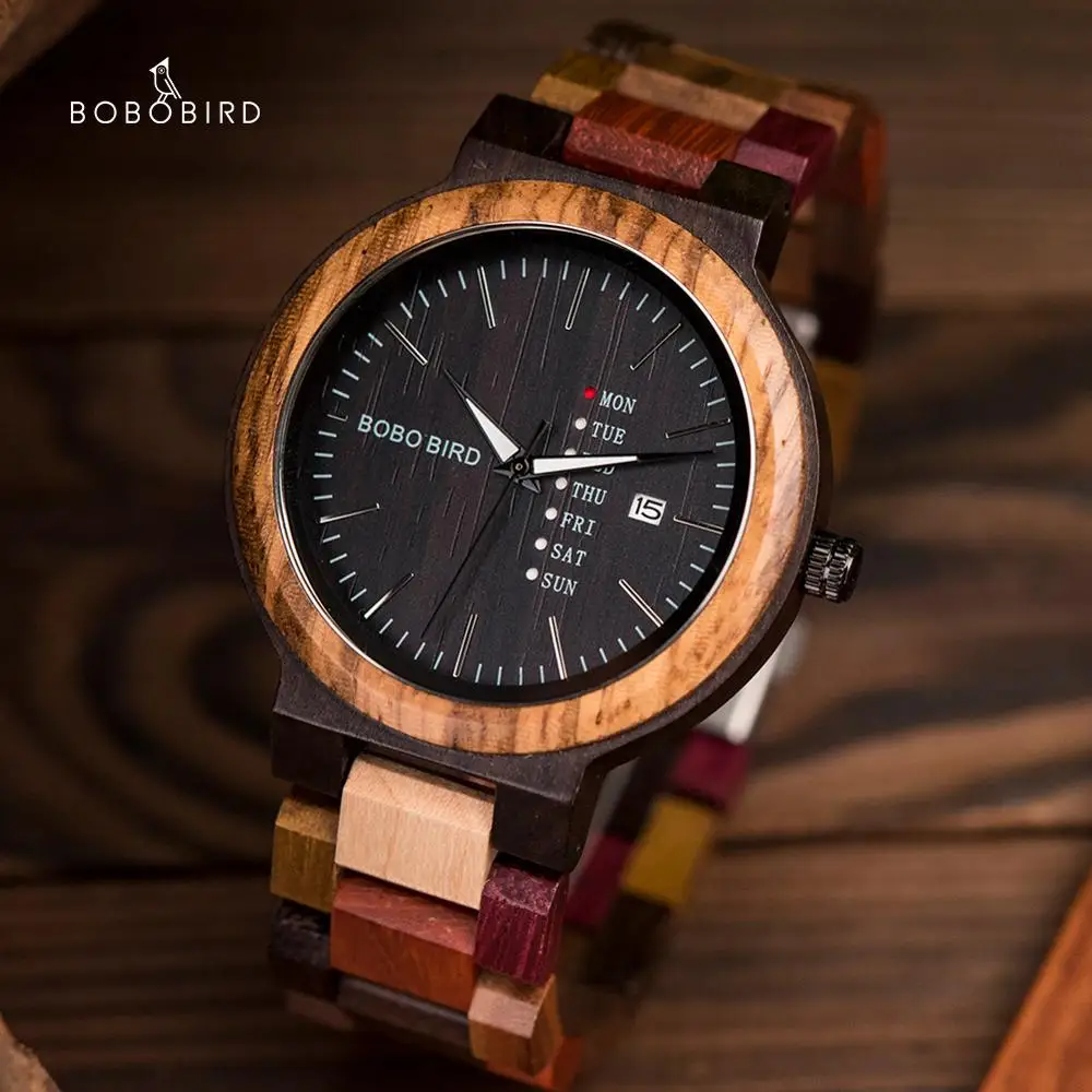 

BOBO BIRD Watches Men Bamboo Wooden Watch Male Relogio Masculino Show Date Wristwatch Quartz Gift in Wood Box Erkek Kol Saati