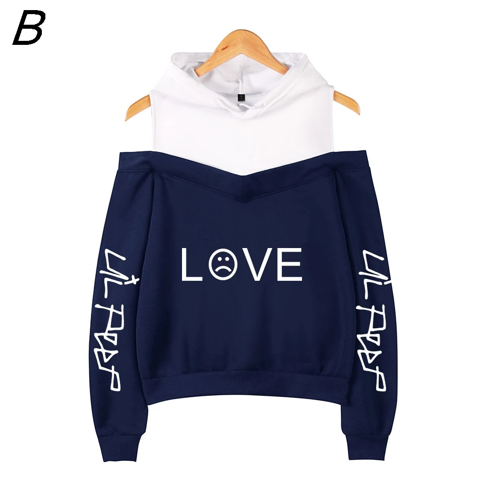 

Harajuku Lil Peep Off-the-shoulder Hoodie Girls Sweatshirt Rapper Cry Baby Sweatshirt Fashion Women Pullovers Casual Full Print