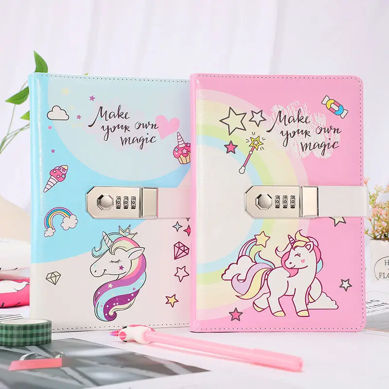Unicorn Secret Diary with Code Lock Blockade Notepad Girls Password Book Cute Thick Journals Notebooks School School Supplies
