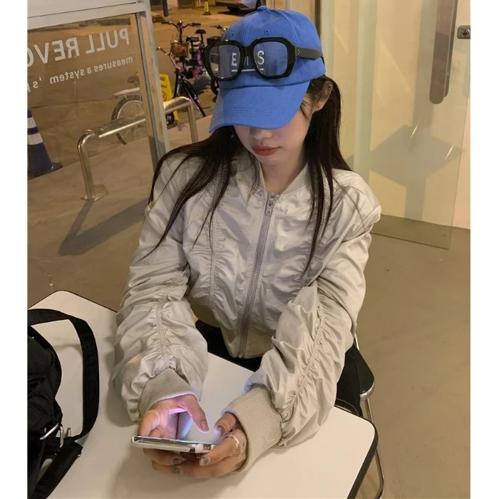 Однотонное Плиссированное пальто на молнии с длинным рукавом Женский Осенний