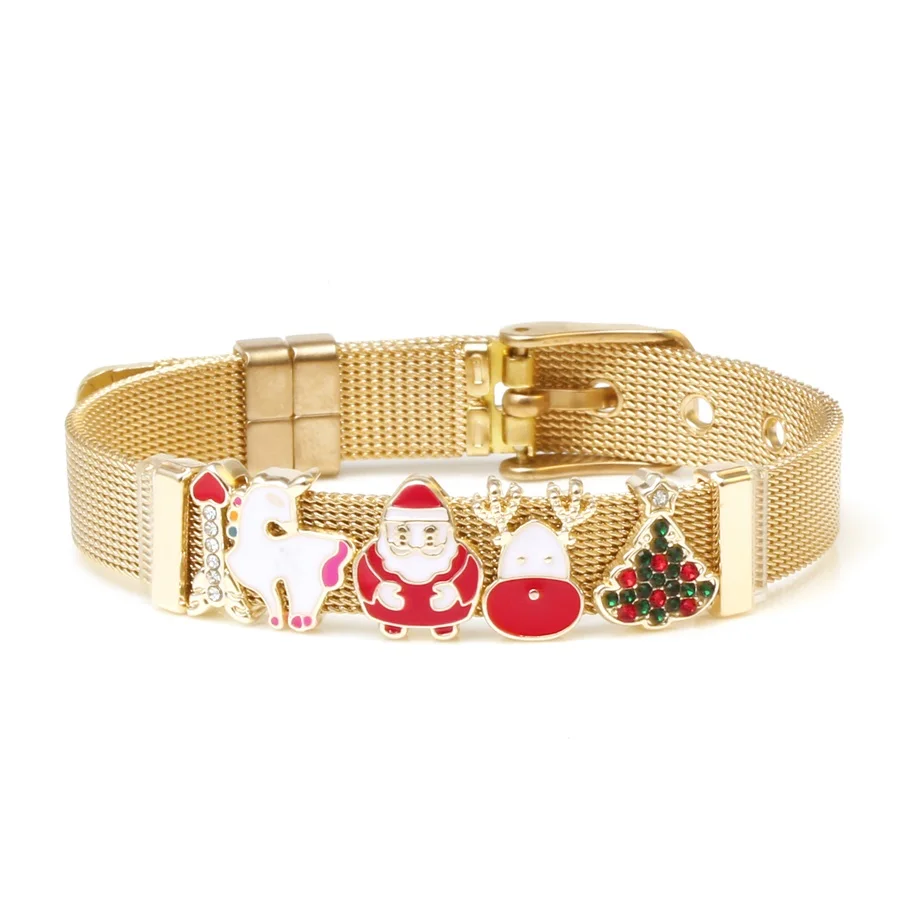 Браслет из нержавеющей стали под розовое золото с бусинами и Шармами | Украшения