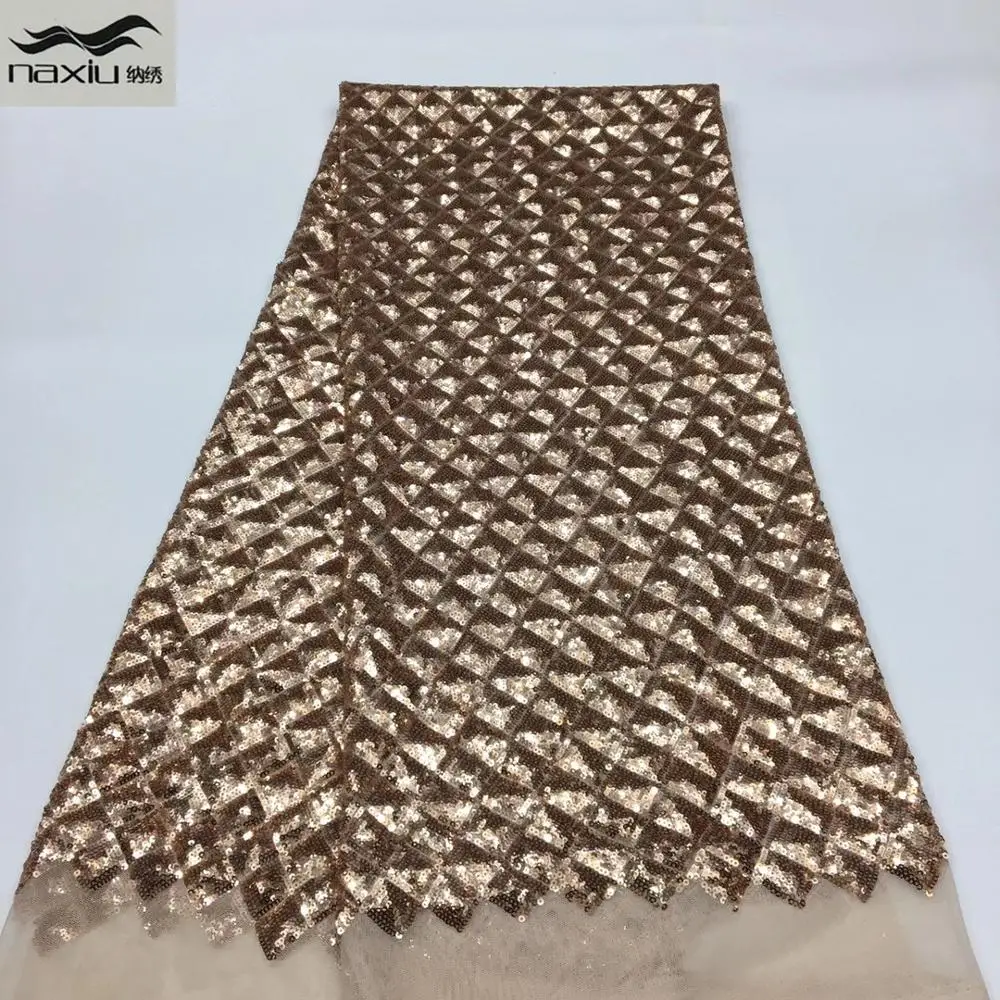 

Madison African Lace Fabric 2021 Latest African Gold Lace Fabric with sequins Nigerian Party Wedding Sew