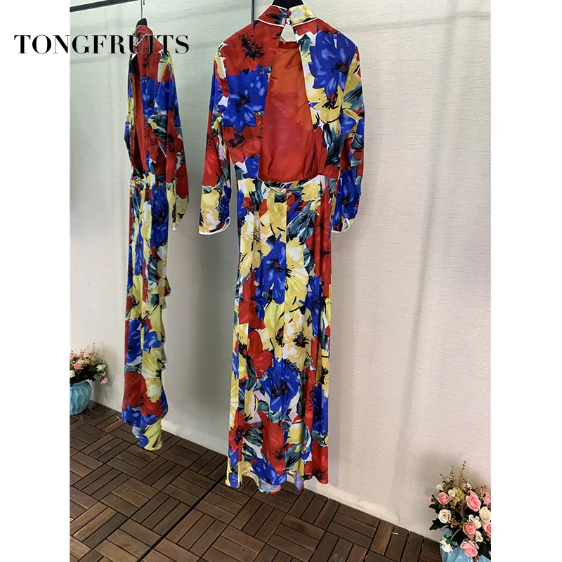 Цветочный цвет с длинными рукавами сексуальное асимметричное платье русалки