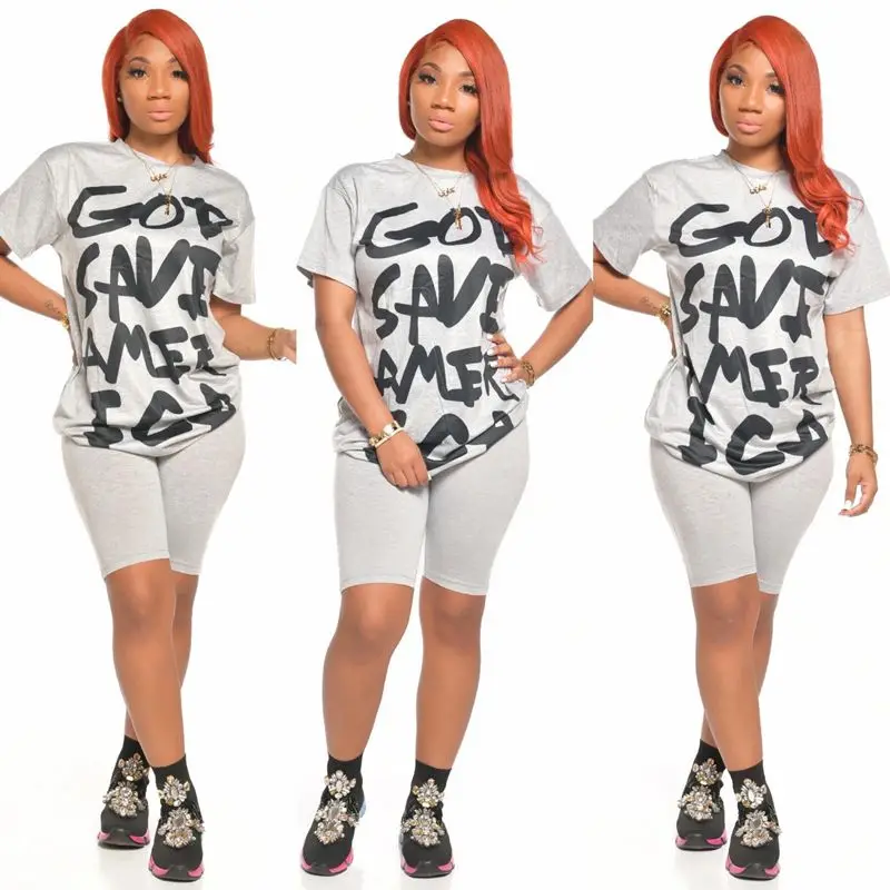 

ZKYZWX 2 Pieces Set Women Summer Tracksuit Letter Print Top Biker Shorts Sweat Suits Lounge Wear Outfits Two Pcs Matching Sets