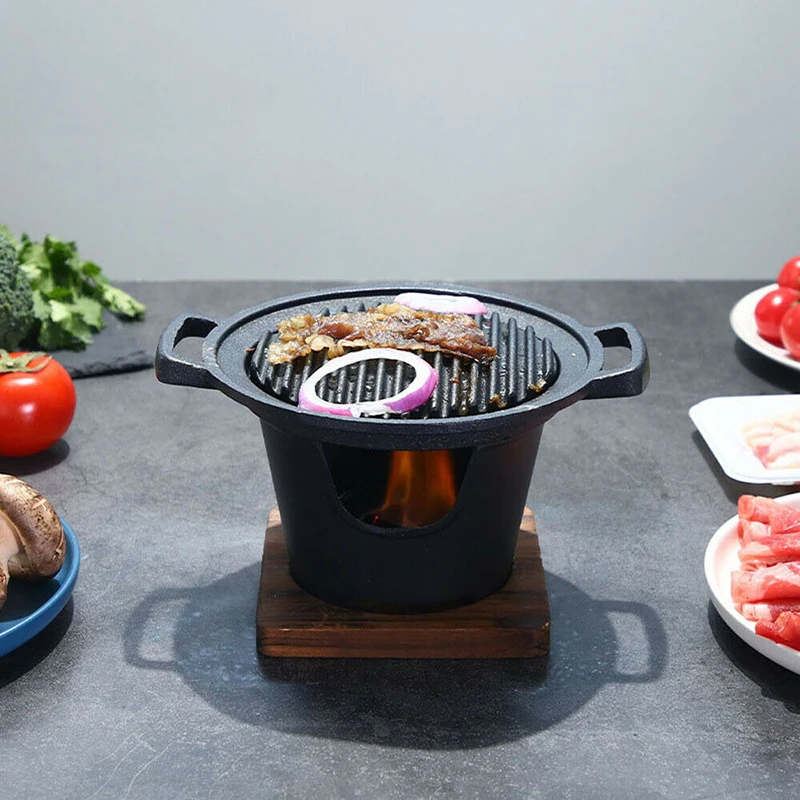 

Mini BBQ Grill Japanese Alcohol Stove Home Smokeless Barbecue Grill Outdoor BBQ Plate Roasting Meat Tools