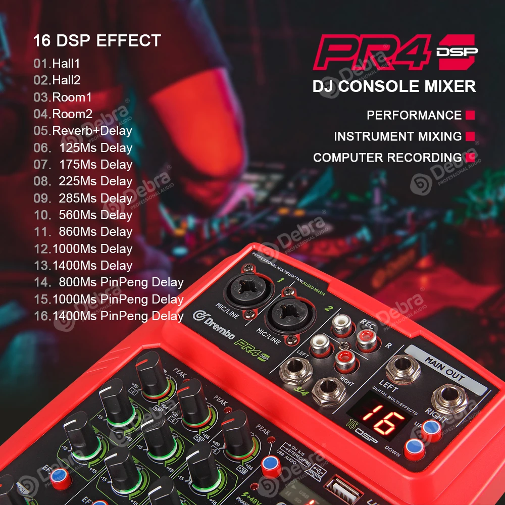 Профессиональный 4 канальный портативный цифровой аудио микшер PR4 консоль с 16