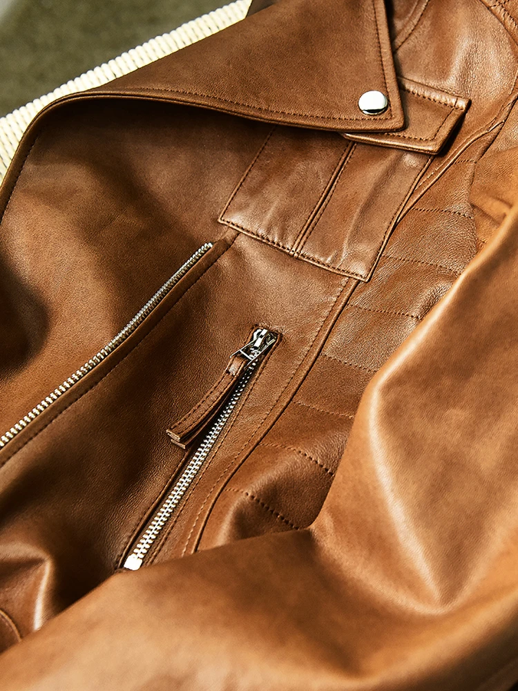 

JCHB 2021 High Quality Women's Leather Jacket Motorcycle Sheepskin Coat Female Short Coats and Jackets Spring Autumn Femme Veste