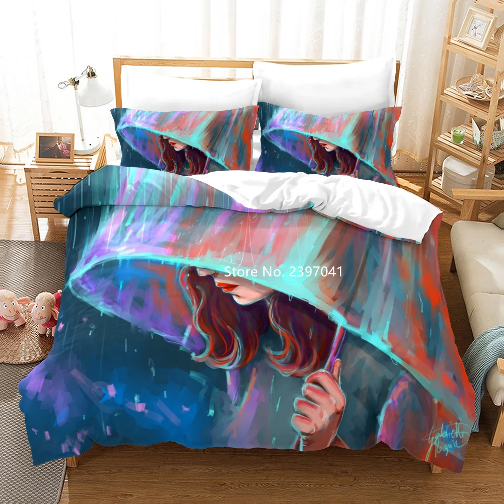 

3D Abstract Oil Painting Color Woman Quilt Cover with Pillow Cover Bedding Set Home Textile Knitwear Girl Bedroom Decoration
