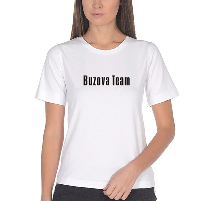 

Футболки унисекс с русскими надписями, модные женские футболки команды Buzova, черные хлопковые мужские футболки
