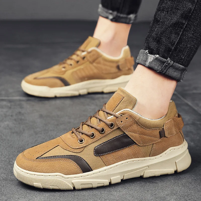 

Brand New Men Leather Casual Shoes for Man Leather Canvas Sneakers Spring Autumn Fashion Lace-up Cool Designer Martin Boots