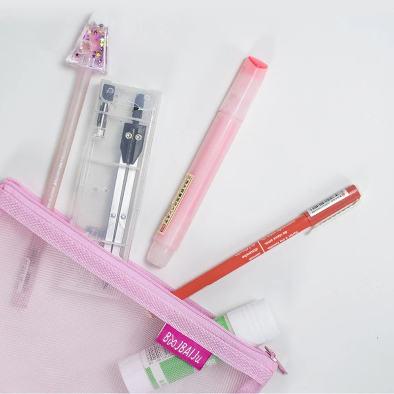 

Transparent Mesh School Pencil Case Pencil Bag Large Capacity Nylon Pen Bag Case For Kid Gift Office Supplies Creative Papeterie