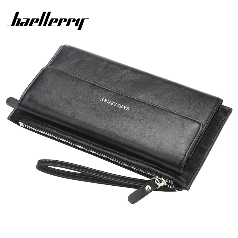 

Baellerry Wallet Men Fashion Long Solid Wallet PU Leather Porta Rope Hand Bag Smartphone Card Holder Note Compartment Men Wallet