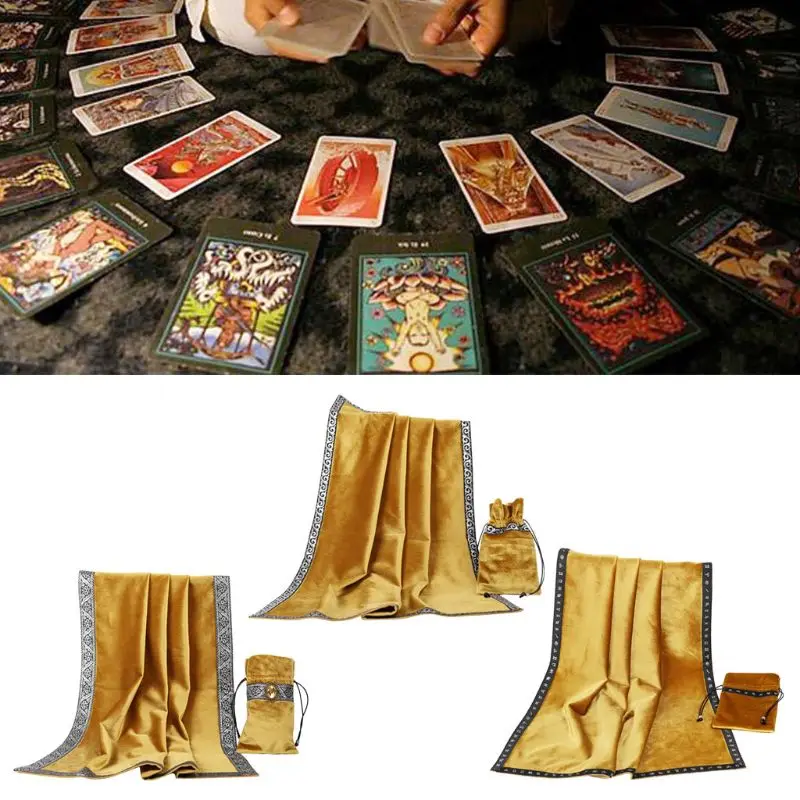 

Gold Tarot Tablecloth with Cards Bag Velvet Altar Tarot Cloth Wicca Divination Astrology Tapestry Board Game Card Pad