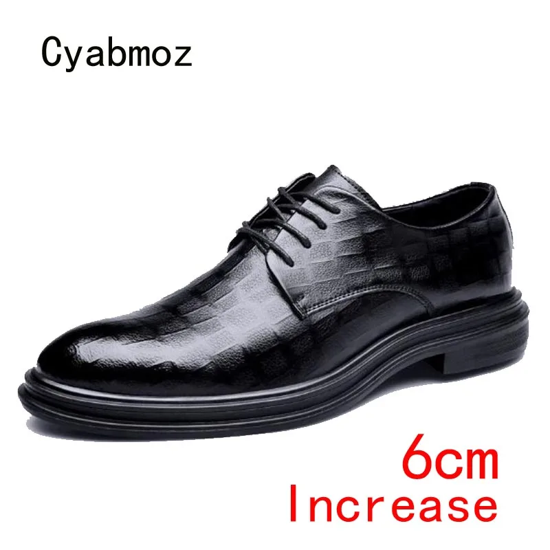 

Cyabmoz Men Business Dress shoes Height increasing 6cm Plaid Formal Shoes Lace up Party Hidden Elevator Work wedding Man Shoes