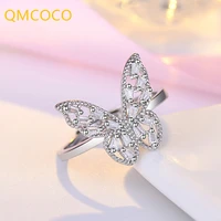 qmcoco silver color simple zircon butterfly adjustable ring women personality ins style couple valentine day trendy gifts
