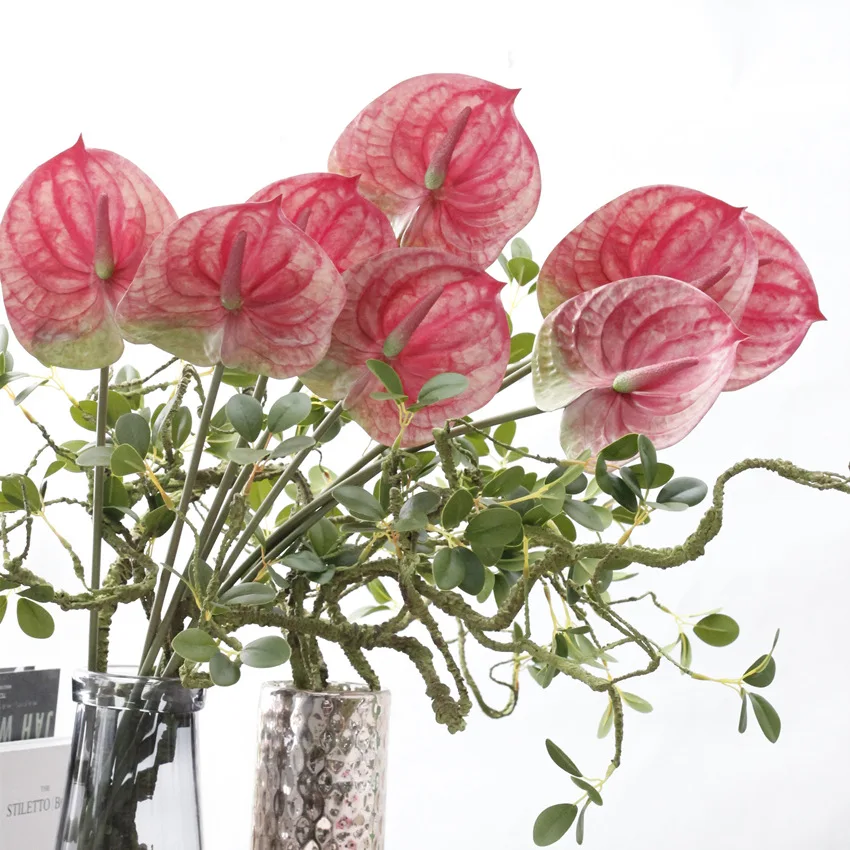 3D Printing Anthurium branch Artificial flowers for Home wedding table decoration Plastic fake plants fleur artificielle