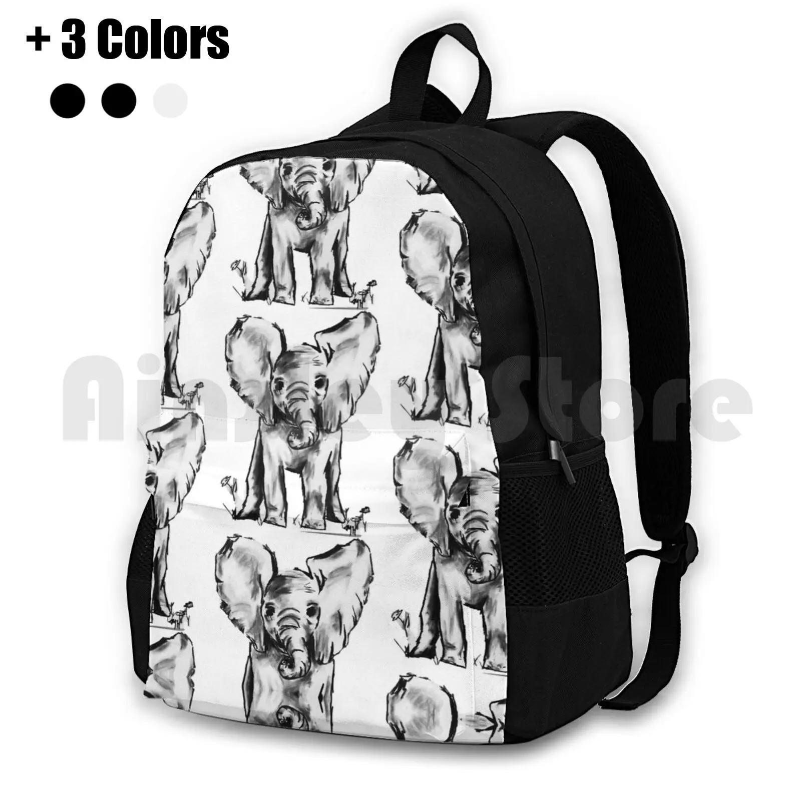 

Black And White Elephant Outdoor Hiking Backpack Waterproof Camping Travel Elephant Baby Animal Cute Adorable Black And White