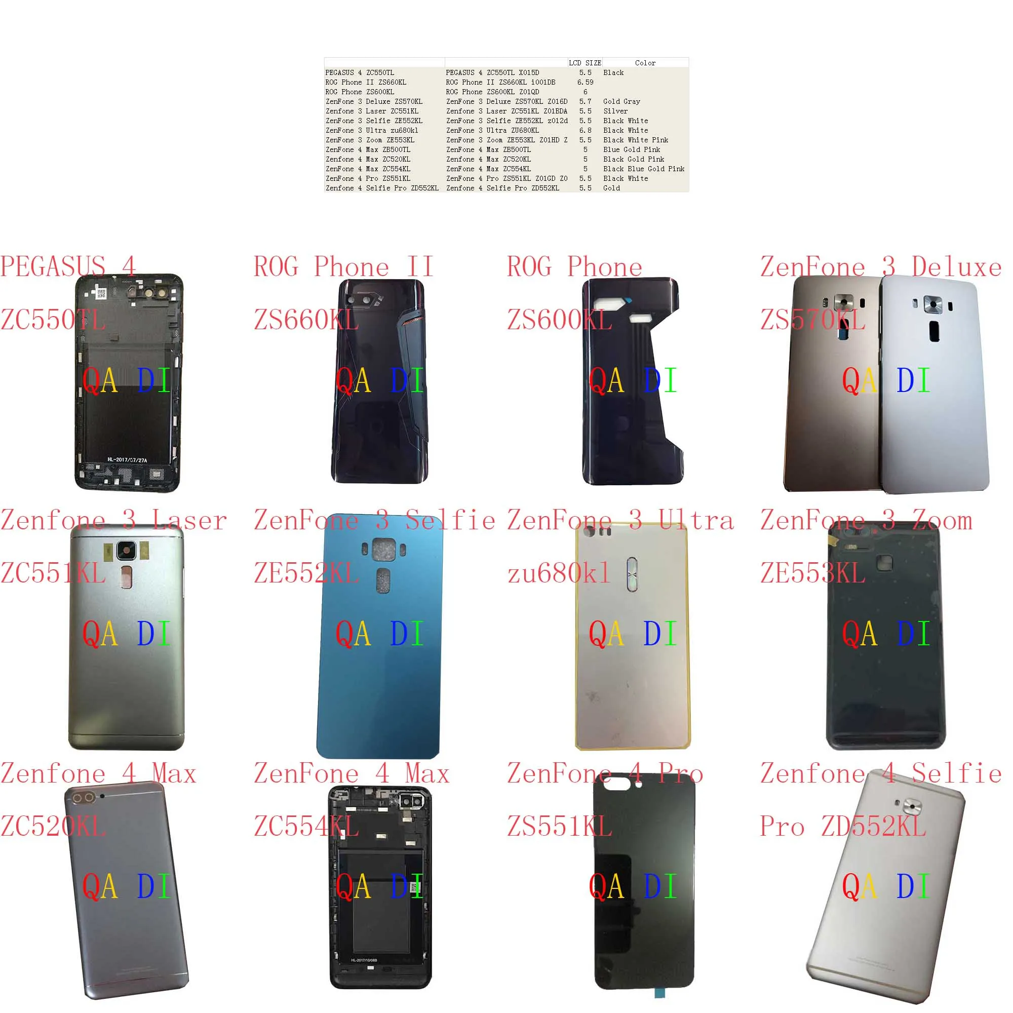 Крышка батарейного отсека для ASUS PEGASUS 4 ZC550TL ROG Phone II ZS660KL ZS600KL ZenFone 3 Deluxe ZS570KL Laser ZC551KL